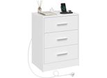 Comodino - Comodino - 3 Cassetti - 39×28,5×54,5 Cm - Truciolato E1 E Mdf - Portata 30 Kg - 1 Pezzo - Bianco