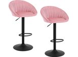 Set Di 2 Sgabelli Da Bar - Sgabello Da Cucina - Altezza Regolabile - Girevole A 360° - Schienale Ergonomico - Struttura In Metallo - Velluto Rosa