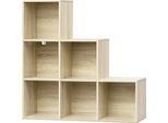 Libreria - Scaffale A Gradini Con 6 Scomparti - 3 Livelli - 90X30X90 Cm - Portata 60 Kg - Rovere Chiaro