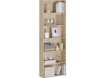 Libreria - Scaffale/Divisorio Indipendente - 60 X 180 X 23,5 Cm - 6 Ripiani Regolabili (4 Cm) - Portata 60 Kg - Legno + Melamina - Rovere Chiaro