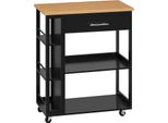 Carrello Da Cucina - Carrello Portavivande - 3 Cassetti - Ripiani - Piano Di Lavoro 73 X 38 Cm - Ruote Con Freno - 73 X 88 X 38 Cm - Mdf - Nero