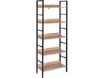 Libreria Scaffale Verticale - 5 Scomparti - 60×27,5×160 Cm - Struttura In Acciaio E Mdf Rivestito In Melamina - 20 Kg Per Scomparto - Facile Montaggio - Nero/Rovere Chiaro
