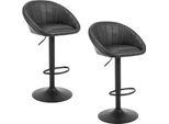 Set Di 2 Sgabelli Da Bar - Sgabello Da Banco - Regolabile In Altezza - Girevole A 360° - Similcuoio - Con Schienale - Struttura In Metallo - Grigio Scuro