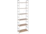 Scaffale Portaoggetti - Libreria A 6 Livelli - Mdf E Metallo - 60×28×180 Cm - Autoassemblaggio - Portata Circa 20 Kg - Rovere Chiaro E Bianco