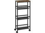 Carrello Portavivande - Carrello Da Cucina Con Piano Di Lavoro - 3 Cestini In Metallo - Ruote Con Freno - Piano Di Lavoro In Mdf E1 - 40 X 87 X 20 Cm - Nero