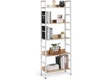 Libreria A 5 Livelli - Scaffale In Piedi - 60 X 27,5 X 160 Cm - Struttura In Acciaio E Mdf - 20 Kg Per Ripiano - Moderno - Bianco