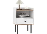 Costway 1 Pz. Tavolino Da Letto Tavolino Con Cassetto, Vano A Giorno E Gambe In Metallo, Comodino, Console Da Letto, Cassettiera Da Letto 40,5X35X56Cm Bianco