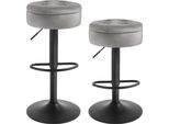 Set Di 2 Sgabelli - Sgabello Da Bar - Regolabile In Altezza - Girevole A 360° - Schienale Basso - Struttura In Metallo - Velluto - Grigio Chiaro