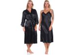 Vestaglia Da Donna 2 Pezzi Kimono Negligee Vestaglia Di Raso Con Pizzo; Nero/L/40