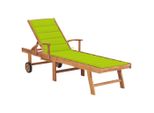 Lettino Con Cuscino Verde Chiaro In Teak Massiccio
