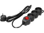Cavo Di Prolunga Con 3 Prese 2P+Z (Schuko), Con Interruttore, 3 M H05VV-F 3X1,0 Mm, Imax=10 A, Spina Piatta, Nero