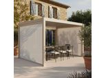 Pergola Bioclimatica Autoportante 3X4M E 2 Tende In Legno Crema - Oviala Athenes