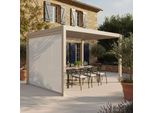 Pergola Bioclimatica Autoportante 3X4M E 1 Tenda Da Sole Legno Crema - Oviala Athenes