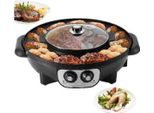 Happyment® Korean Bbq & Hotpot - Grill Elettrico Con Coperchio - Set 2-In-1 Per Grill E Hotpot - Temperatura Regolabile - 1200W - Nero