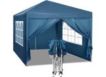 Tenda Per Feste Happyment Con Pannelli Laterali - Blu - Gazebo Pieghevole Easy-Up - Resistente All'acqua E Ai Raggi Uv - 3X3 M - Altezza Regolabile