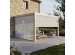 Pergola Bioclimatica Motorizzata E Addossata 3X4 M E 2 Tende Color Crema - Oviala Thebes