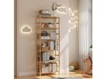 Fativo Scaffale Da Bagno Scaffale Da Bagno Con 6 Ripiani, 60X26X161Cm Scaffale In Piedi In Bambù 100KG, Altezza Pavimento Regolabile Libreria