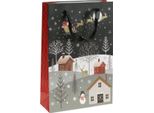 Sacchetto Regalo Decorazione Natalizia Villaggio Invernale Con Glitter