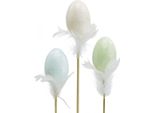 Decorazioni Pasquali Uova Con Piume Su Bastoncino Di Legno Per Decorazioni Primaverili Creative, 6 Pezzi