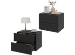 Comodino A Parete - Comodino Galleggiante - Set Di Due Pezzi - Con 2 Cassetti - 40X14X30 Cm - Materiale A Base Di Legno Con Melamina - Nero