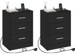 Comodino - Set Di 2 Tavolini - 3 Cassetti - 39×28,5×54,5 Cm - Truciolare E1 E Mdf - Portata 30 Kg - Nero