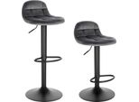 Set Di 2 Sgabelli - Sgabello Da Bar - Regolabile In Altezza - Girevole A 360° - Schienale E Poggiapiedi - Velluto E Metallo - Altezza Seduta 62-83 Cm - Grigio Scuro