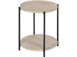 Tavolino Rotondo - Divano/Comodino - 2 Ripiani - Mdf E Metallo - 43,2 X 49,5 X 43,2 Cm - Portata 30 Kg - Rovere Chiaro