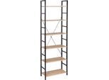 Libreria - Scaffale Verticale - 6 Livelli - 60X28X180 Cm - Mdf + Metallo - Stile Moderno - Portata Circa 20 Kg - Rovere Chiaro E Nero