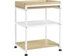 Tavolino - Tavolino Pieghevole Con Vano Portaoggetti - Tre Livelli - Piano Rimovibile - Dimensioni 40X30X53,7 Cm - Truciolare + Metallo - Rovere Chiaro + Bianco