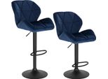 Set Di 2 Sgabelli Da Bar - Sgabello Da Bar Girevole Regolabile In Altezza - Alzata A Gas - Seduta 50X40 Cm - Altezza Seduta 60-82 Cm - Base In Acciaio Cromato Con Poggiapiedi - Velluto Blu