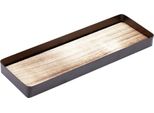 Vassoio Decorativo In Metallo Con Base In Legno Fiammato E Bordo Decorativo