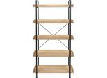 Libreria - Scaffale Verticale - 5 Livelli - Mdf + Metallo - 91 X 25,5 X 173 Cm - Struttura Nera - Rovere Chiaro