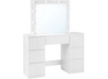 Tavolo Da Toilette - Tavolo Da Toilette - Illuminazione Led Dimmerabile - Grande Specchio 64 X 57 Cm - 7 Cassetti - 110 X 140,5 X 39,5 Cm - Senza Sgabello - Bianco
