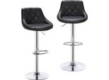 Set Di 2 Sgabelli Da Bar - Sgabello Da Bar Girevole - Altezza Regolabile 84-106 Cm, Pelle Finta, Poggiapiedi, Struttura In Acciaio Cromato, Fino A 100 Kg - Nero