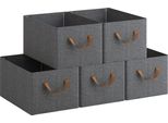 Scatole In Tessuto - Organizzatore Per Guardaroba - Set Di 5 - Pieghevoli - Rettangolari - Non Tessuto - Taglia M - Rosso