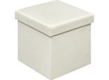 Sgabello Con Vano Portaoggetti - Sgabello Cubo Pieghevole - Lino, 30 X 30 X 30 Cm, 20 L, Coperchio Rimovibile, Fino A 100 Kg - Crema