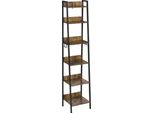 Libreria - Scaffale - 41X187X36 Cm - 6 Livelli - 4 Ganci - Mdf Con Struttura In Metallo - Design Aperto - Stile Industriale - Rovere Scuro E Nero