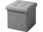 Sgabello Con Vano Portaoggetti - Pouf Pieghevole - Tessuto Di Lino - Rivestimento Sfoderabile - 37,5 X 37,5 X 38 Cm - Grigio Chiaro