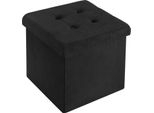 Sgabello Con Contenitore - Pouf Pieghevole - Velluto - 37,5 X 37,5 X 38 Cm - Capacità 40 Litri - Portata 300 Kg - Struttura In Mdf Massiccio - Nero