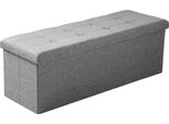 Panca Portaoggetti - Cassapanca/Pouf Pieghevole - Spazio Di Archiviazione 118 L - Fino A 300 Kg - Mdf E1 - Dimensioni 110 X 37,5 X 38 Cm - Rivestimento In Lino Grigio Chiaro