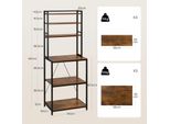 Scaffale Da Cucina - Scaffale Per Microonde/Scaffale Da Panettiere - 6 Ripiani E 6 Ganci - 60X39,5X167 Cm - Portata 100 Kg - Truciolato E1 E Metallo - Marrone Rustico