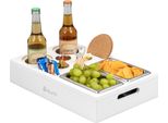 Eluno Couch Bar, Vassoio Di Servizio, Vassoio Da Divano In Bambù Con Vassoi Snack In Acciaio Inox Con Portabevande, Bianco