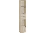 Libreria - Scaffale Verticale - 6 Livelli - Con Cassetti - 30X158X24 Cm - Design Sottile - Melamina E1 - Senza Anta - Rovere Chiaro