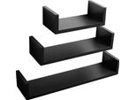 Mensole Da Parete Galleggianti A U - Set Di 3 - Legno - Montaggio A Parete - Conservazione E Decorazione - Conservazione Di Libri E Giocattoli - Design Moderno - Nero
