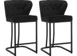 Set Di 2 Sgabelli Da Bar - Sgabello Da Bar Con Schienale - Rivestimento In Velluto - Poggiapiedi - Gambe In Metallo - 49×85×48,5 Cm - Capacità Di Carico Fino A 120 Kg - Nero