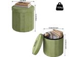 Sgabello Con Contenitore - Pouf Rotondo - Pieghevole - Coperchio Imbottito Rimovibile - Mdf - Piccolo - Verde