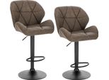 Set Di 2 Sgabelli Da Bar - Sgabello Girevole Regolabile In Altezza - Seduta In Pelle - Girevole A 360° - Alzata A Gas 60-82 Cm - Base In Acciaio Cromato Con Poggiapiedi - 100 Kg - Marrone Scuro