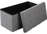 Panca Portaoggetti - Pouf/Pedana - Pieghevole - Volume 80 L - Portata 150 Kg - Seduta Imbottita - Coperchio Rimovibile - 76X38X38 Cm - Lino Grigio Chiaro