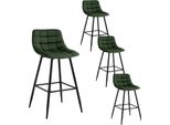 Set Di 4 Sgabelli - Sgabello Da Bar - Altezza Seduta 64 Cm - Struttura In Velluto E Metallo - Poggiapiedi - Piedini Regolabili - Portata 120 Kg - Verde Scuro