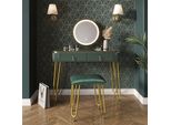 Vicco Tavolo Da Toeletta Grace, 100 Cm Con Illuminazione Led E Sgabello, Verde Scuro Lucido